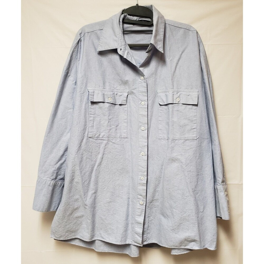 Women's Zara Fit Loose Light Blue Cotton Button Down Shirt Sz M PO Excellent